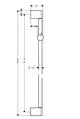 Crometta-Duschstange von Hansgrohe mit zwei Endstücken und mittigem Halter. Zeichnung zeigt Maße und Durchmesser von 22 mm.